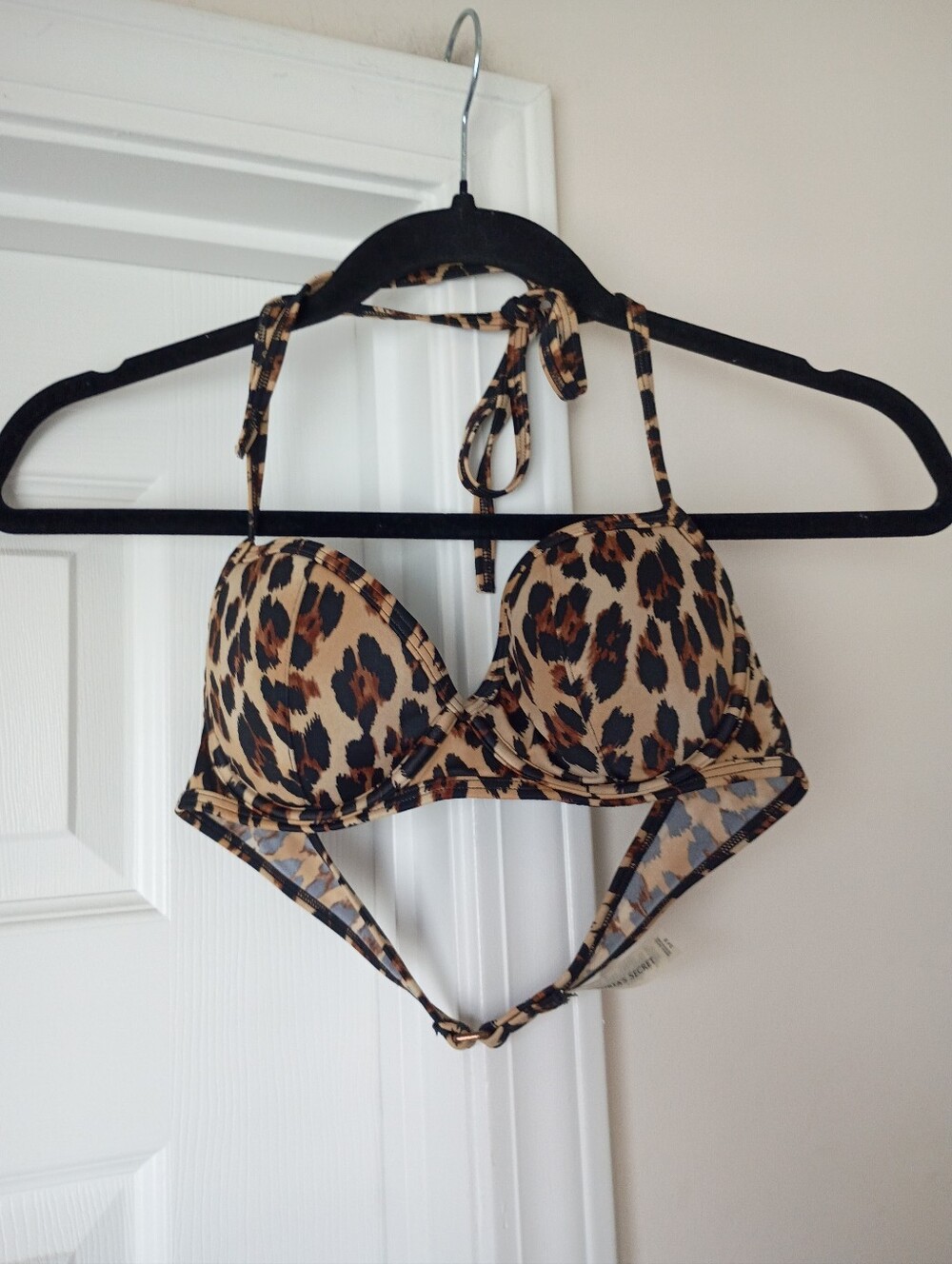 Victoria's Secret Leopard Print Halter Bikini Top - Tan & Black 34B